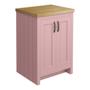 Chatsworth 545mm Traditional Dusky Pink Countertop Vanity with Beech Worktop & Matt Black Handles