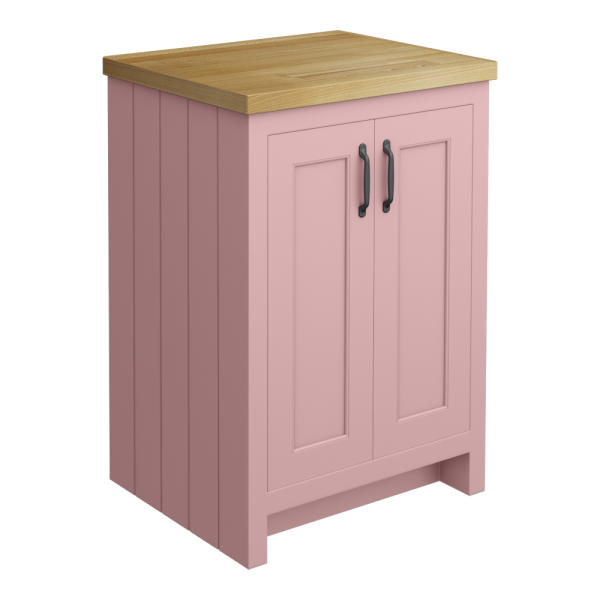 Chatsworth 545mm Traditional Dusky Pink Countertop Vanity with Beech Worktop & Matt Black Handles