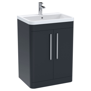 Monza 600mm Floor Standing 2 Door Vanity Unit with Chrome Handles   Soft Black