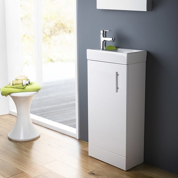Nuie   Minimalist Compact Floor Standing Basin Unit W400 x D222mm   Gloss White - Image 3