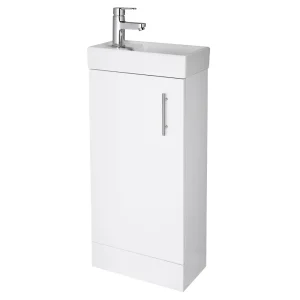 Nuie   Minimalist Compact Floor Standing Basin Unit W400 x D222mm   Gloss White