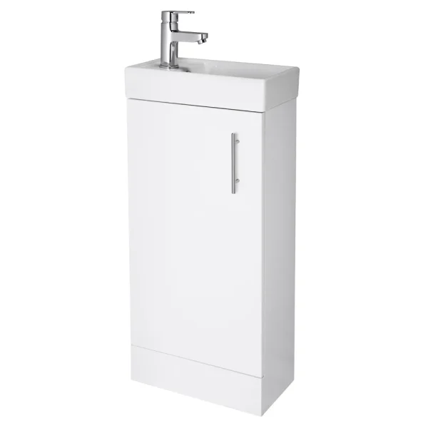 Nuie   Minimalist Compact Floor Standing Basin Unit W400 x D222mm   Gloss White
