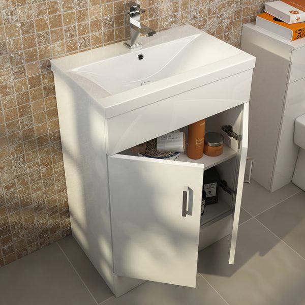 Nuie Eden Minimalist Gloss White Vanity Unit W600 x D400mm - Image 2