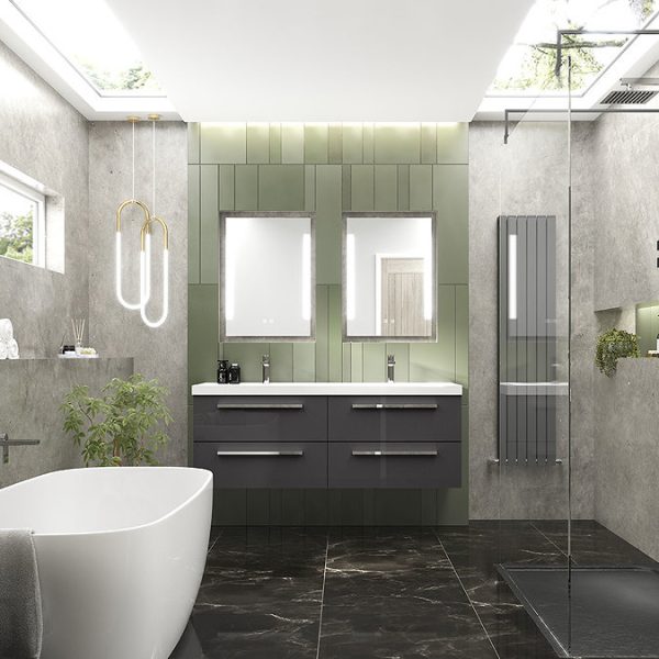 Hudson Reed 1440mm Gloss Grey Quartet Double Basin Vanity Unit - Image 4