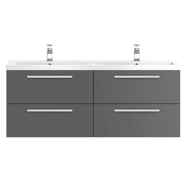 Hudson Reed 1440mm Gloss Grey Quartet Double Basin Vanity Unit - Image 5