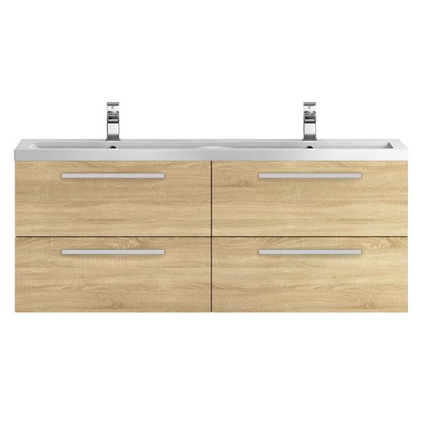 Hudson Reed 1440mm Natural Oak Quartet Double Basin Vanity Unit - Image 2