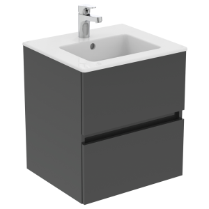 Ideal Standard Eurovit+ 50cm Wall Hung 2 Drawer Vanity Unit with Basin   Mid Grey