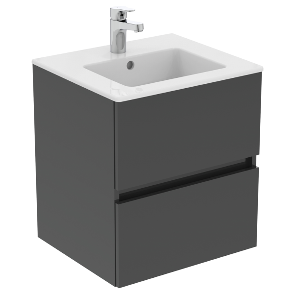 Ideal Standard Eurovit+ 50cm Wall Hung 2 Drawer Vanity Unit with Basin   Mid Grey
