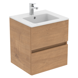 Ideal Standard Eurovit+ 50cm Wall Hung 2 Drawer Vanity Unit with Basin   Natural Oak