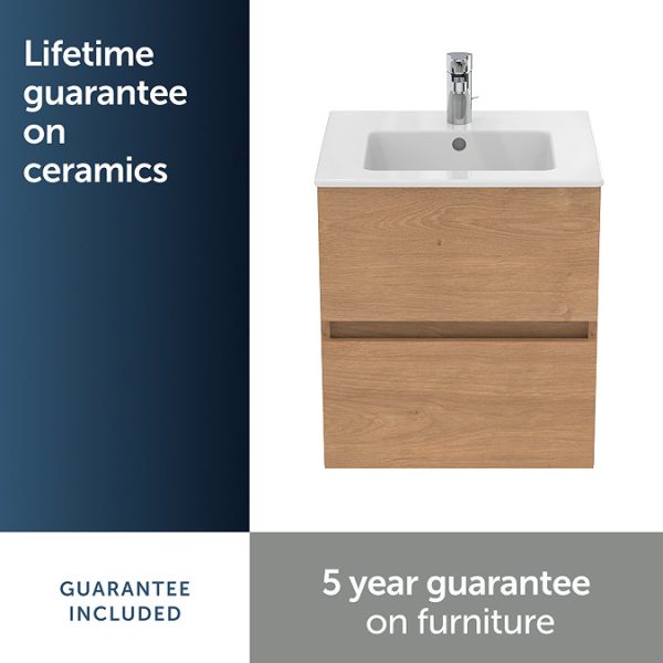 Ideal Standard Eurovit+ 50cm Wall Hung 2 Drawer Vanity Unit with Basin   Natural Oak - Image 7