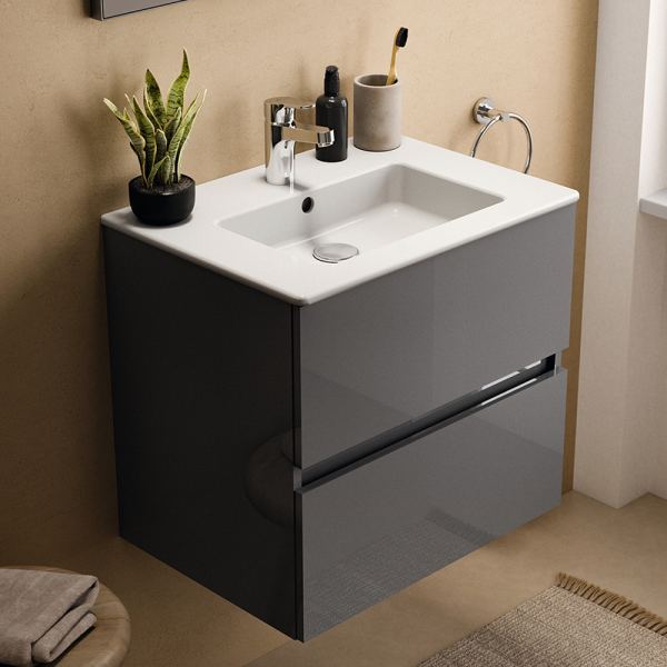 Ideal Standard Eurovit+ 60cm Wall Hung 2 Drawer Vanity Unit with Basin   Mid Grey