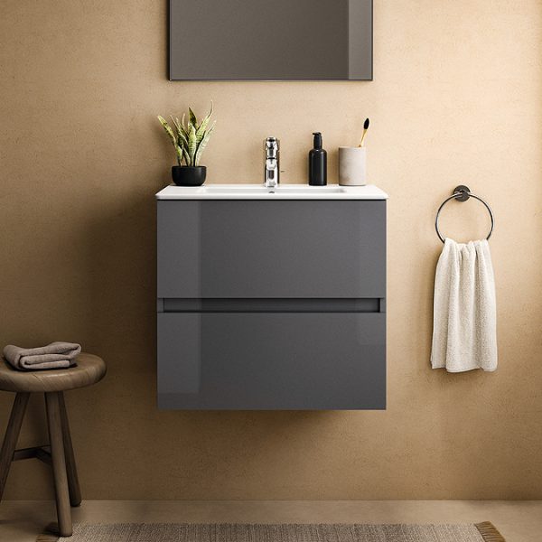Ideal Standard Eurovit+ 60cm Wall Hung 2 Drawer Vanity Unit with Basin   Mid Grey - Image 5