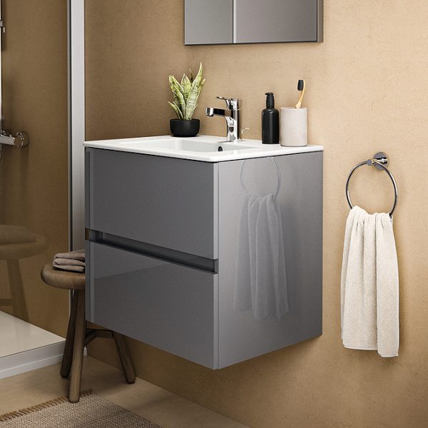 Ideal Standard Eurovit+ 60cm Wall Hung 2 Drawer Vanity Unit with Basin   Mid Grey - Image 6