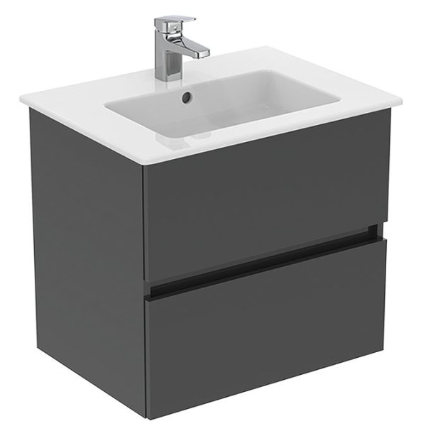 Ideal Standard Eurovit+ 60cm Wall Hung 2 Drawer Vanity Unit with Basin   Mid Grey - Image 7