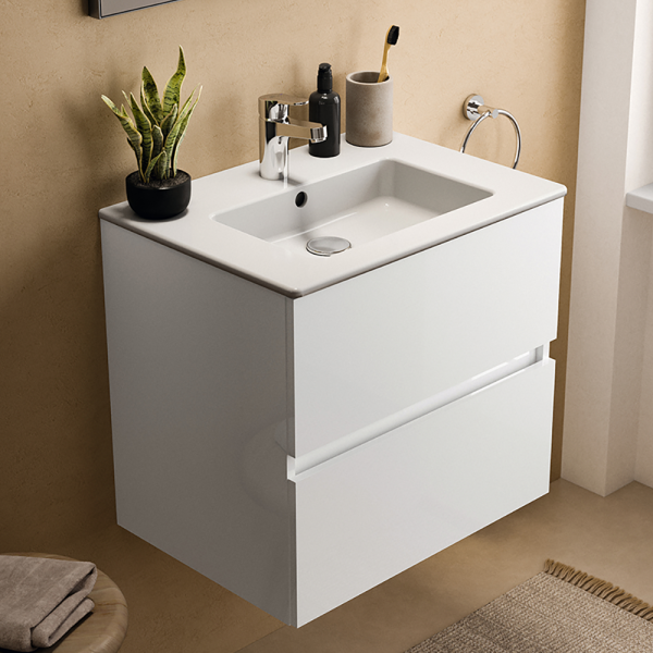 Ideal Standard Eurovit+ 60cm Wall Hung 2 Drawer Vanity Unit with Basin   Gloss White