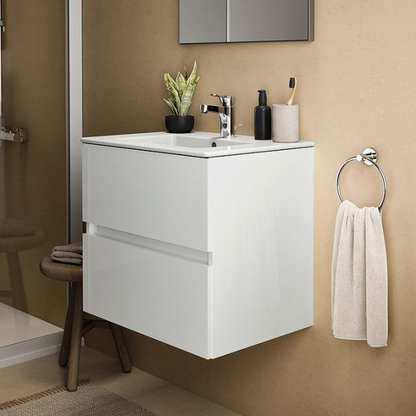 Ideal Standard Eurovit+ 60cm Wall Hung 2 Drawer Vanity Unit with Basin   Gloss White - Image 7