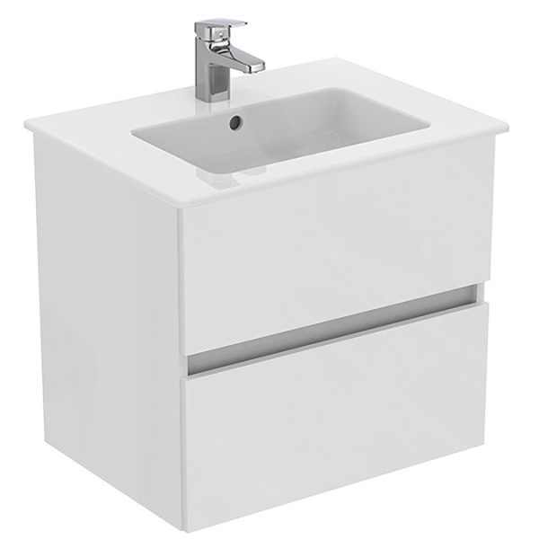 Ideal Standard Eurovit+ 60cm Wall Hung 2 Drawer Vanity Unit with Basin   Gloss White - Image 2
