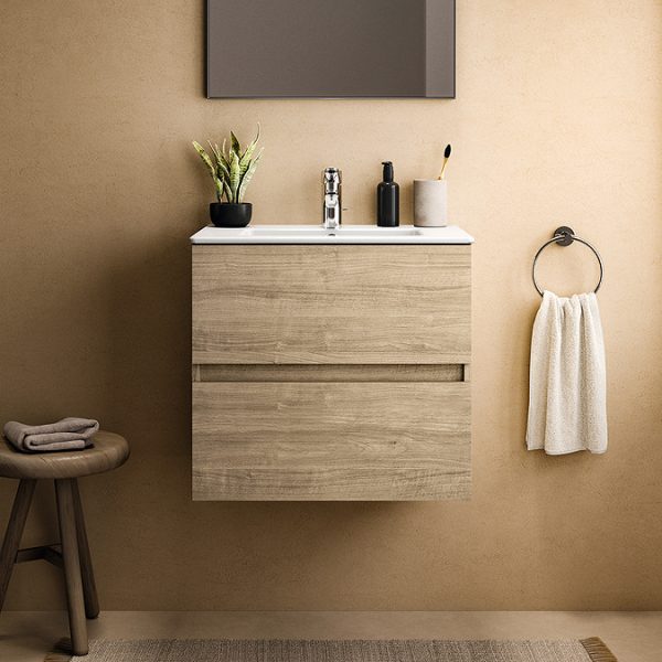 Ideal Standard Eurovit+ 60cm Wall Hung 2 Drawer Vanity Unit with Basin   Natural Oak - Image 7