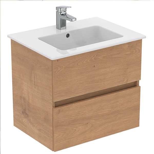 Ideal Standard Eurovit+ 60cm Wall Hung 2 Drawer Vanity Unit with Basin   Natural Oak - Image 8