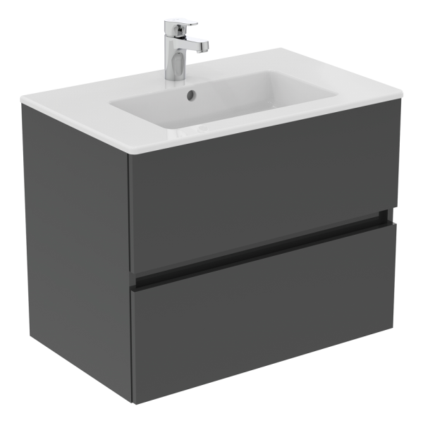 Ideal Standard Eurovit+ 70cm Wall Hung 2 Drawer Vanity Unit with Basin   Mid Grey