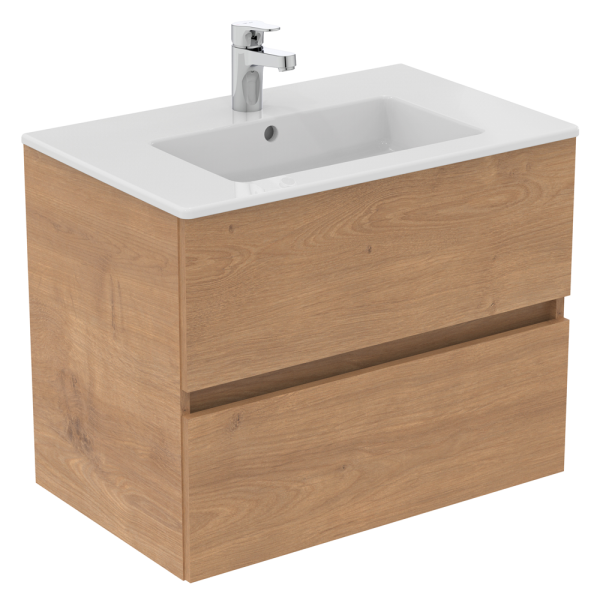 Ideal Standard Eurovit+ 70cm Wall Hung 2 Drawer Vanity Unit with Basin   Natural Oak