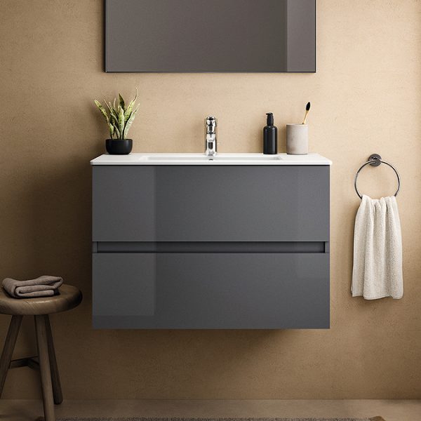 Ideal Standard Eurovit+ 80cm Wall Hung 2 Drawer Vanity Unit with Basin    Mid Grey - Image 5