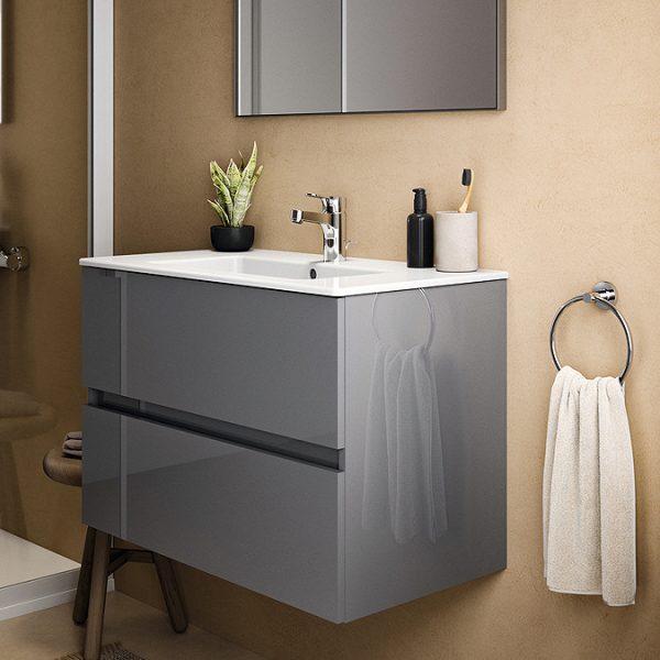Ideal Standard Eurovit+ 80cm Wall Hung 2 Drawer Vanity Unit with Basin    Mid Grey - Image 6