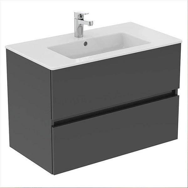 Ideal Standard Eurovit+ 80cm Wall Hung 2 Drawer Vanity Unit with Basin    Mid Grey - Image 2
