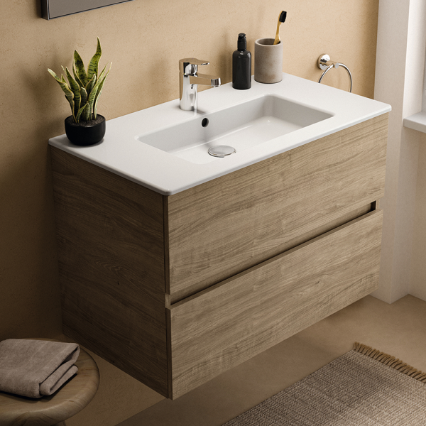 Ideal Standard Eurovit+ 80cm Wall Hung 2 Drawer Vanity Unit with Basin   Natural Oak