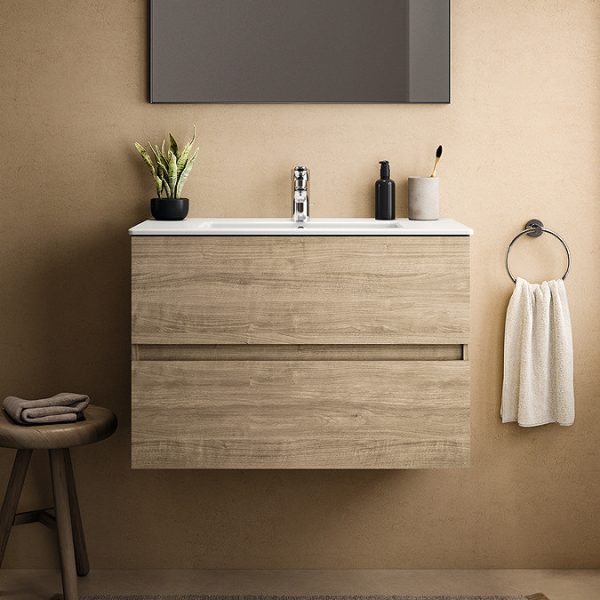 Ideal Standard Eurovit+ 80cm Wall Hung 2 Drawer Vanity Unit with Basin   Natural Oak - Image 7
