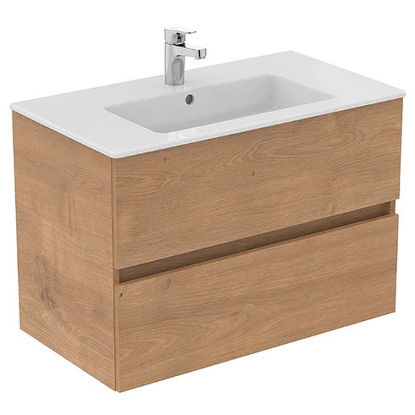 Ideal Standard Eurovit+ 80cm Wall Hung 2 Drawer Vanity Unit with Basin   Natural Oak - Image 2
