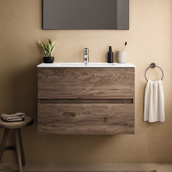 Ideal Standard Eurovit+ 80cm Wall Hung 2 Drawer Vanity Unit with Basin   Flint Hickory - Image 5