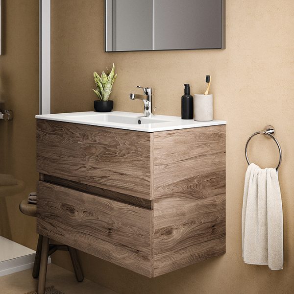 Ideal Standard Eurovit+ 80cm Wall Hung 2 Drawer Vanity Unit with Basin   Flint Hickory - Image 6