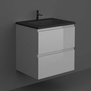 RAK Joy Urban Grey 600mm 2 Drawer Wall Hung Vanity Unit with Black Basin