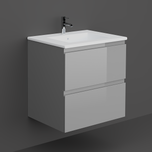 RAK Joy Urban Grey 600mm 2 Drawer Wall Hung Vanity Unit with White Basin