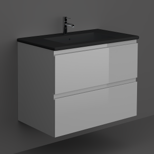 RAK Joy Urban Grey 800mm 2 Drawer Wall Hung Vanity Unit with Black Basin