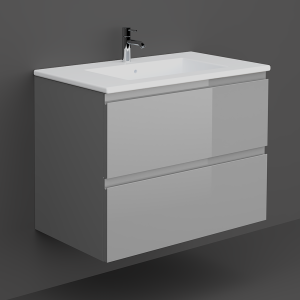 RAK Joy Urban Grey 800mm 2 Drawer Wall Hung Vanity Unit with White Basin