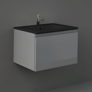 RAK Joy Uno Urban Grey 600mm 1 Drawer Wall Hung Vanity Unit with Black Basin