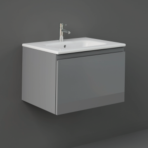 RAK Joy Uno Urban Grey 600mm 1 Drawer Wall Hung Vanity Unit with White Basin