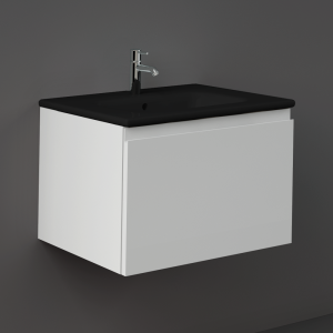 RAK Joy Uno Pure White 600mm 1 Drawer Wall Hung Vanity Unit with Black Basin