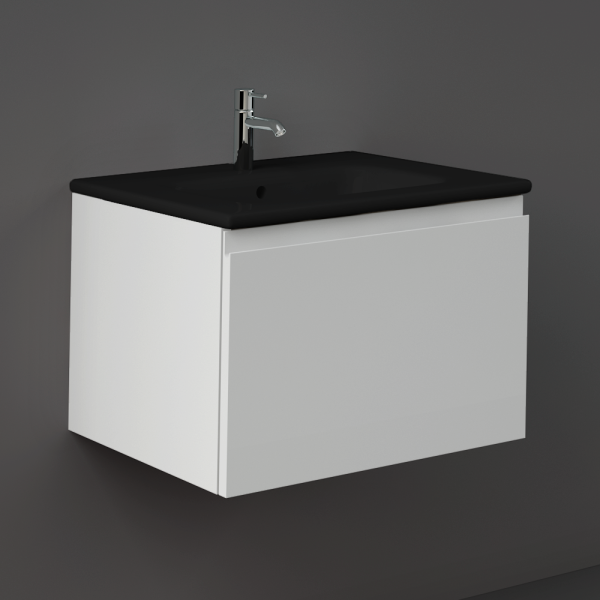 RAK Joy Uno Pure White 600mm 1 Drawer Wall Hung Vanity Unit with Black Basin