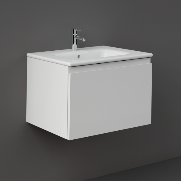 RAK Joy Uno Pure White 600mm 1 Drawer Wall Hung Vanity Unit with White Basin