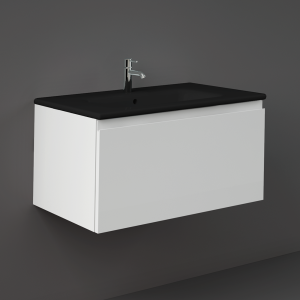 RAK Joy Uno Pure White 800mm 1 Drawer Wall Hung Vanity Unit with Black Basin