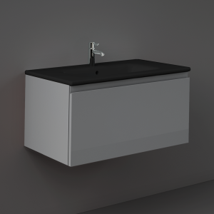 RAK Joy Uno Urban Grey 800mm 1 Drawer Wall Hung Vanity Unit with Black Basin