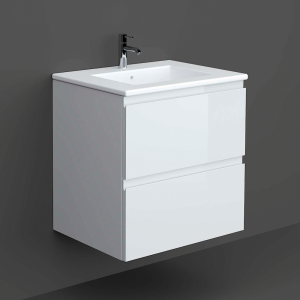 RAK Joy Matt White 600mm 2 Drawer Wall Hung Vanity Unit with White Basin