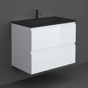 RAK Joy Matt White 800mm 2 Drawer Wall Hung Vanity Unit with Black Basin
