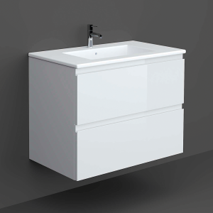 RAK Joy Matt White 800mm 2 Drawer Wall Hung Vanity Unit with White Basin