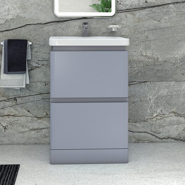 RAK Resort 550mm 2 Drawer Floor Standing Vanity Unit with Basin   Matt Grey - Image 2