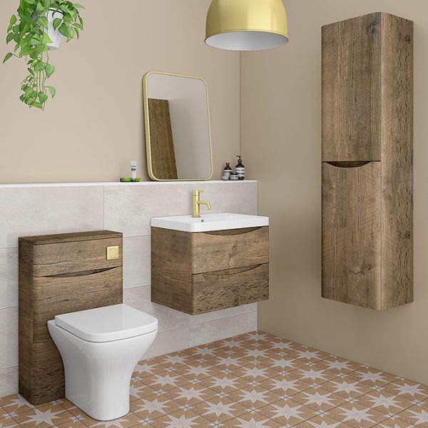 Monza Chestnut 600mm Wide Wall Mounted Vanity Unit - Image 2