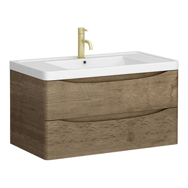 Monza Chestnut 900mm Wide Wall Mounted Vanity Unit - Image 2